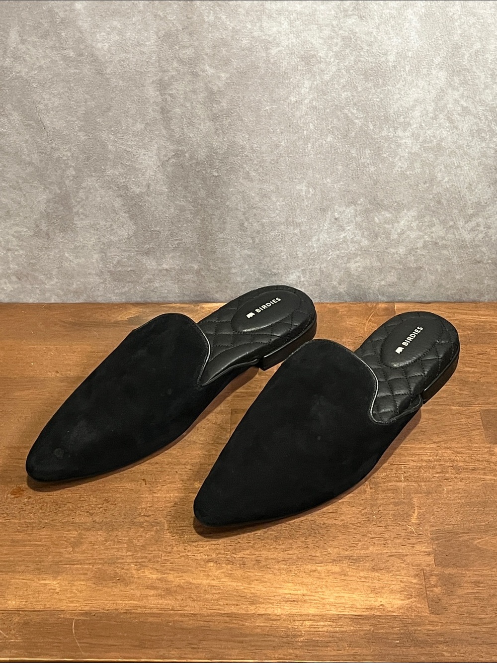 Birdies Black Suede Slip-On Mules size 9